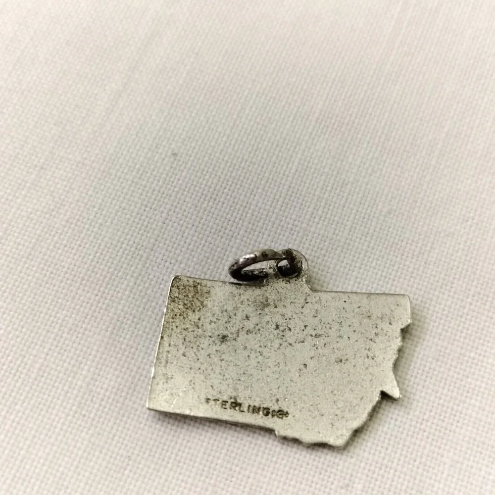 Vintage Silver 925 Montana State Map Glacier National Park Helena Charm Pendant